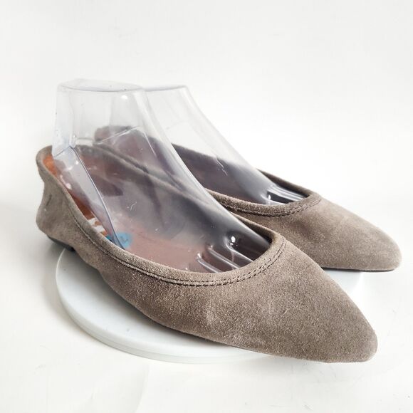 Frye Ballet Flats Size 10 Taupe Leather Suede Trendy Regina Pointed Toe Coquette - Picture 2 of 13